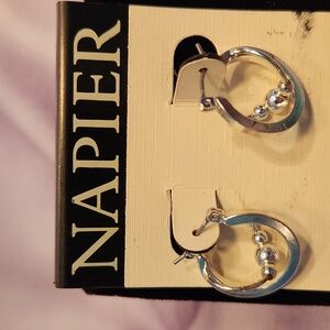 Napier new on card silver tone pierced 3d hoop earrings  NWT Nickel safe